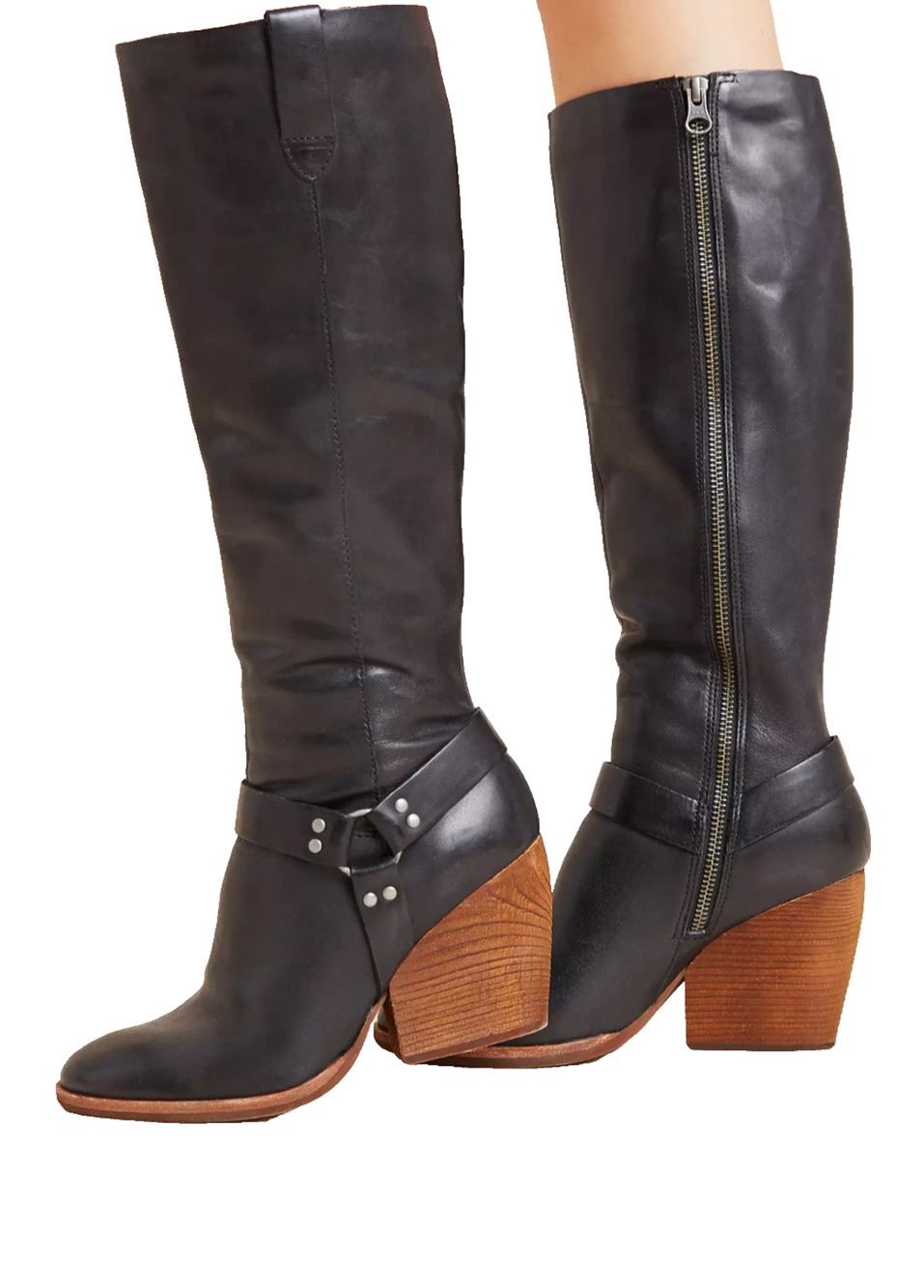 KORK EASE Lett Women's Tall Buckle Boots Black Leather 8.5 M